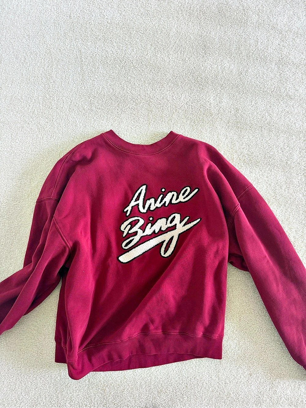 Anine Bing Miles Sweatshirt Chenille Signature - Cabernet Red Large